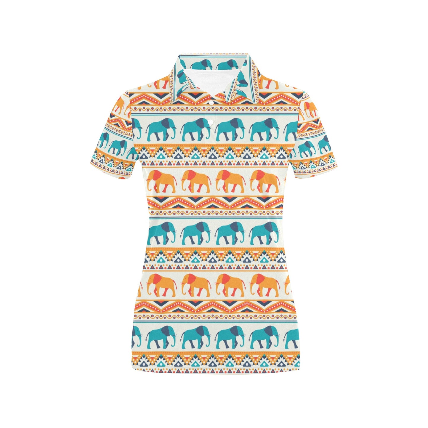 Elephant Aztec Ethnic Print Pattern Women's Polo Shirt