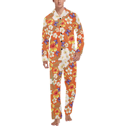 Tropical Flower Pattern Print Design TF027 Men's Long Pajama Set