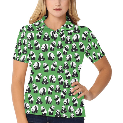 Panda Bear Pattern Themed Print Women's Polo Shirt