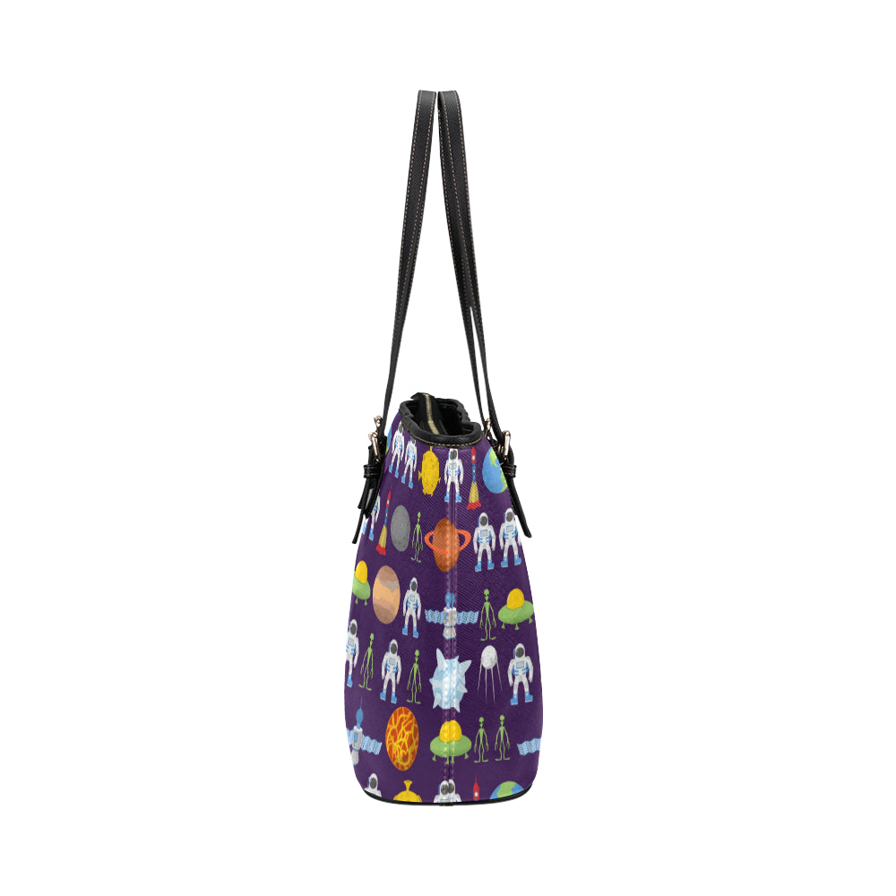 Alien Astronaut Planet Leather Tote Bag