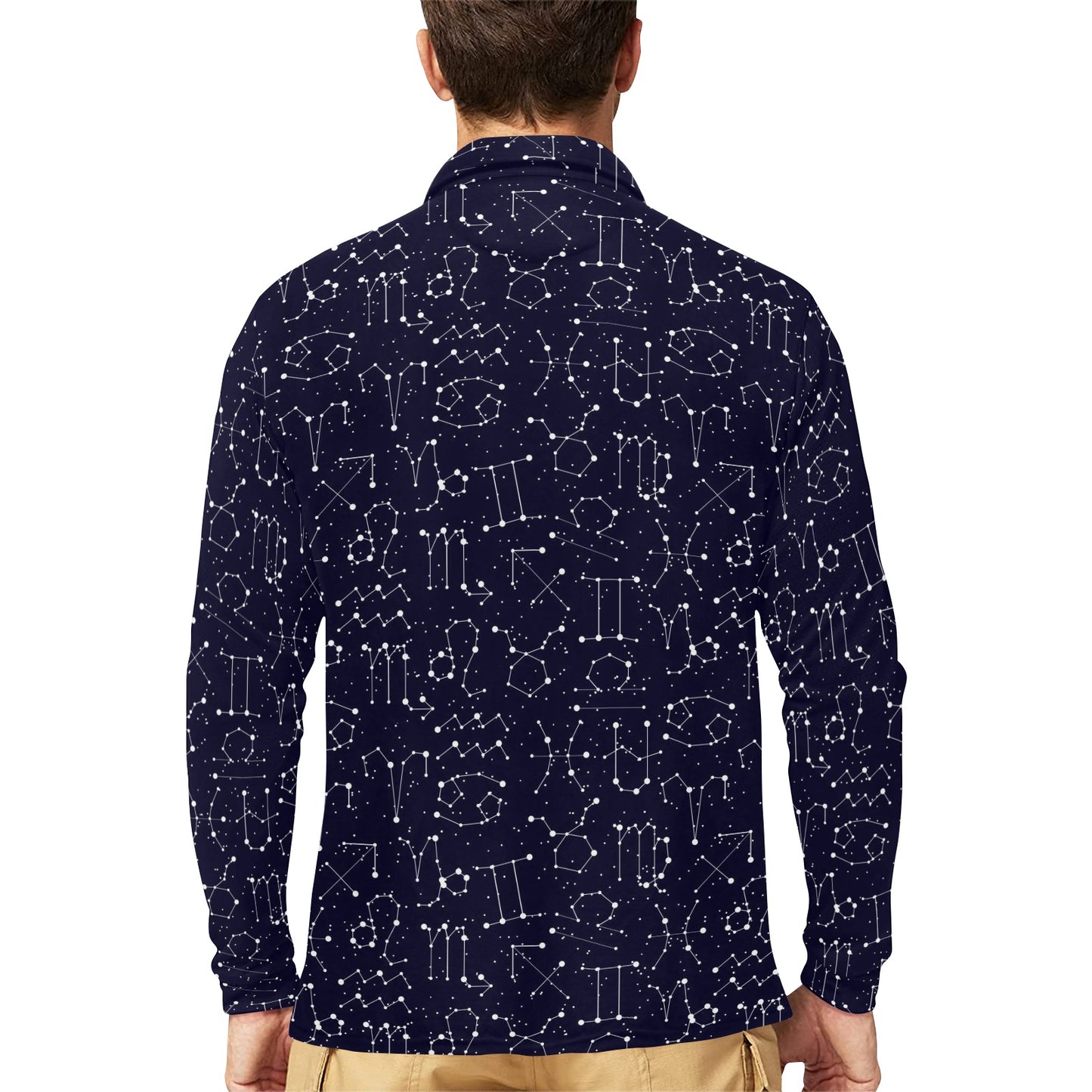 Zodiac Pattern Design Print Long Sleeve Polo Shirt For Men's