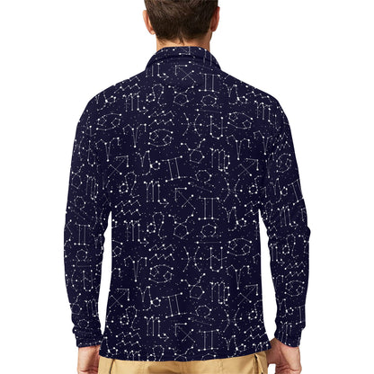 Zodiac Pattern Design Print Long Sleeve Polo Shirt For Men's
