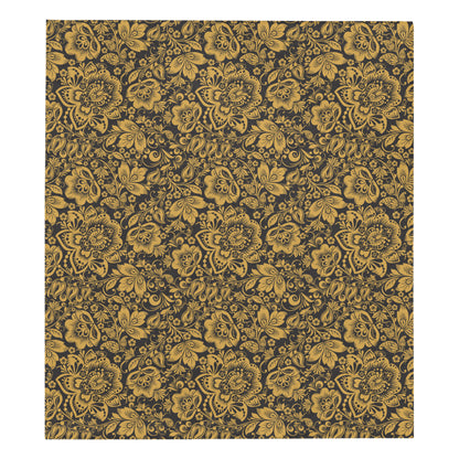Brocade Gold Pattern Print Design 01 Premium Quilt