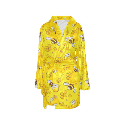 Bee Pattern Print Design BEE01 Women's Fleece Robe