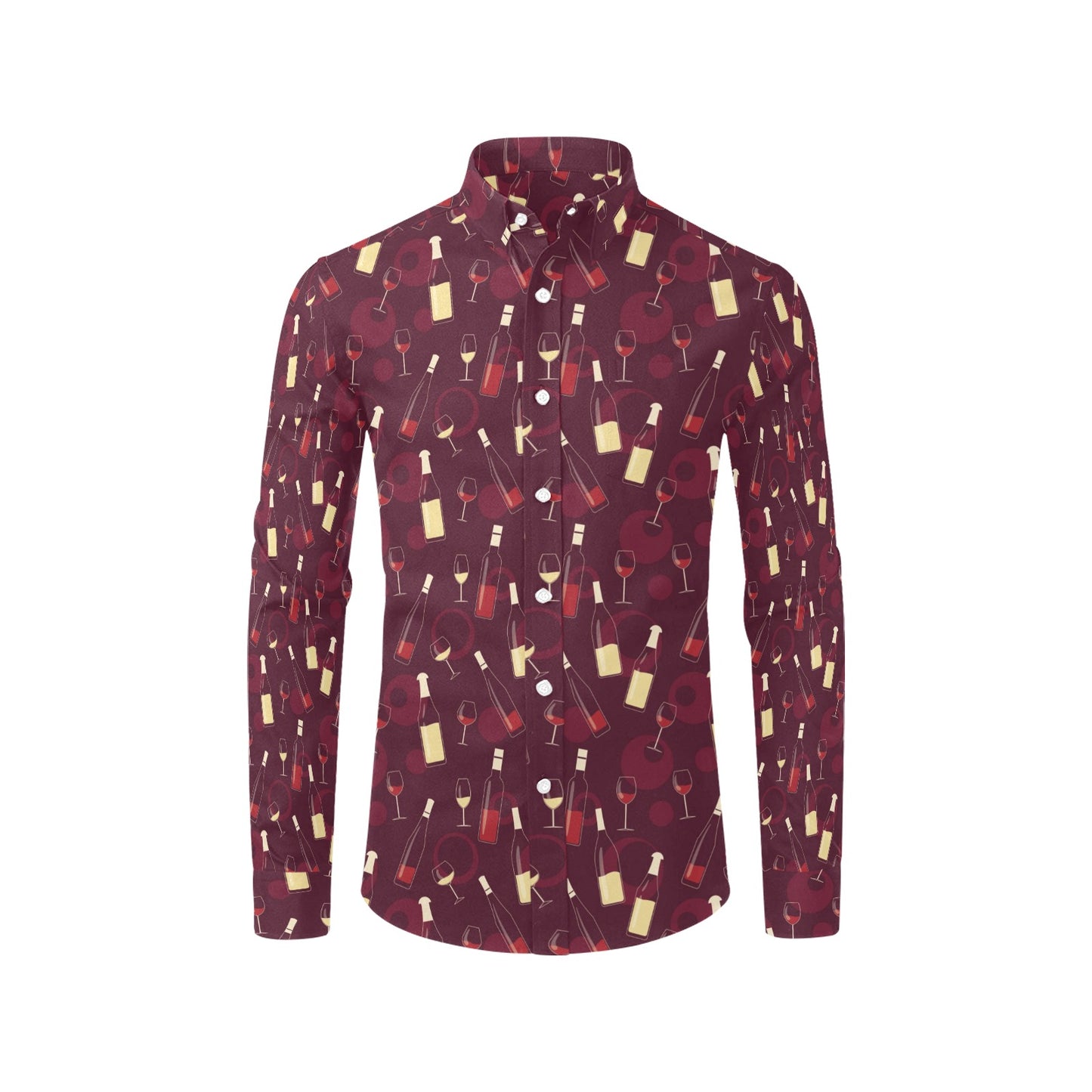 Wine Themed Print Design LKS302 Men's Long Sleeve Dress Shirt