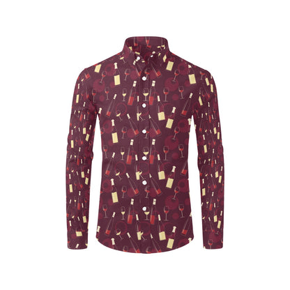 Wine Themed Print Design LKS302 Men's Long Sleeve Dress Shirt