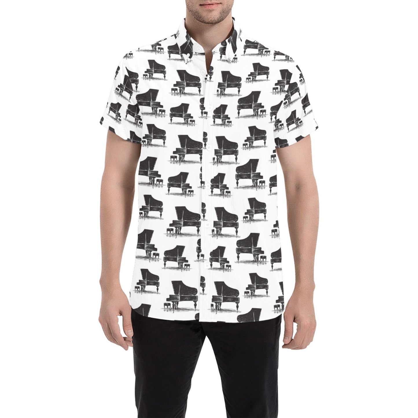 Piano Print Design LKS401 Men Short Sleeve Button Up Shirt