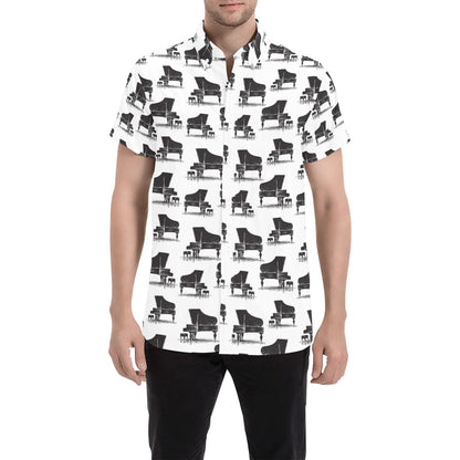Piano Print Design LKS401 Men Short Sleeve Button Up Shirt