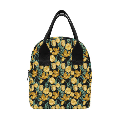 Elegant Yellow Tulip Print Insulated Lunch Bag
