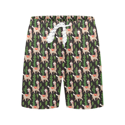 Alpaca Cactus Design Themed Print Men's Swim Trunks Beach Shorts