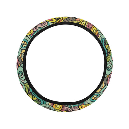 Hippie Print Design LKS302 Steering Wheel Cover with Elastic Edge