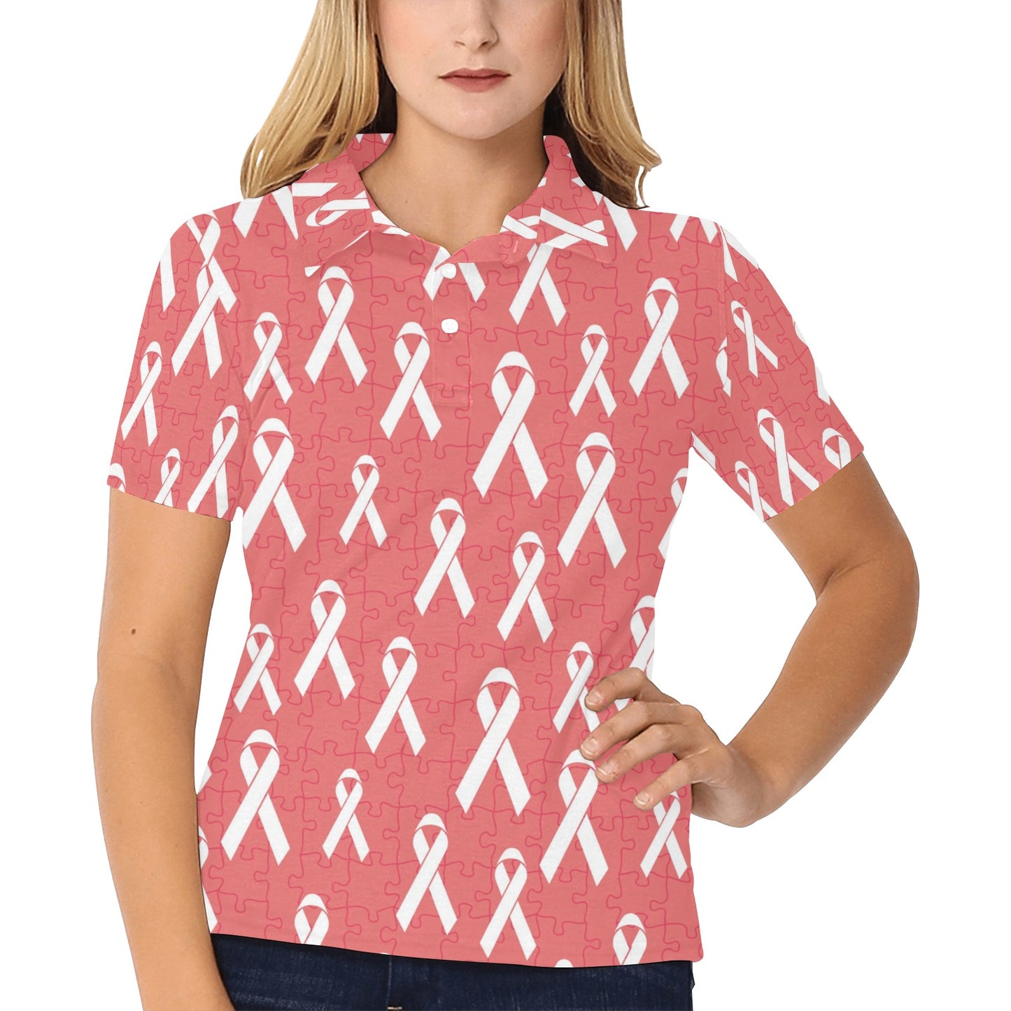 Autism Awareness Ribbon Design Print Women's Polo Shirt