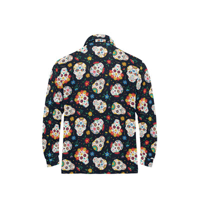 Sugar Skull Print Design LKS305 Long Sleeve Polo Shirt For Men's