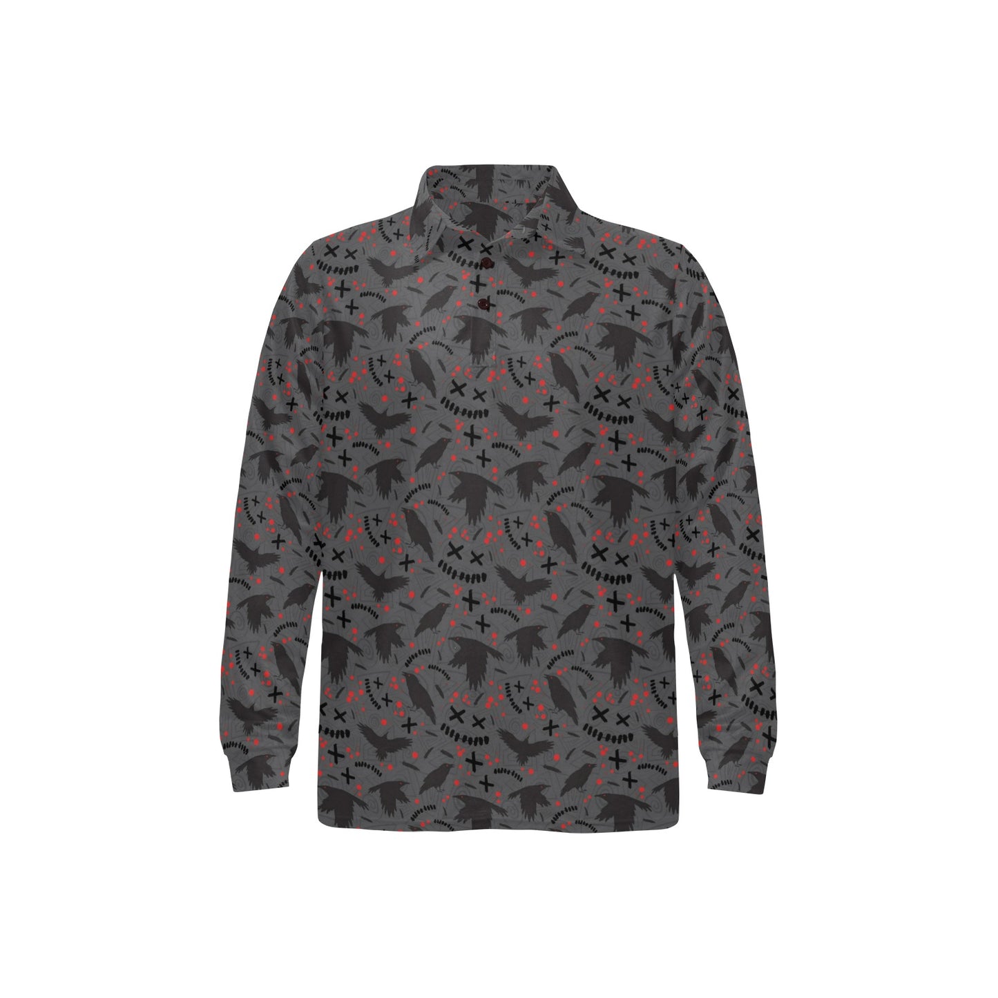 Crow Pattern Print Design 02 Long Sleeve Polo Shirt For Men's