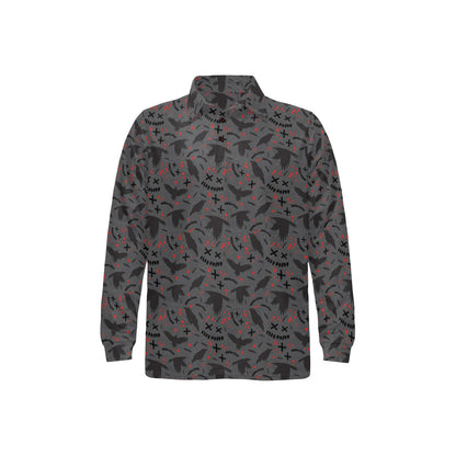 Crow Pattern Print Design 02 Long Sleeve Polo Shirt For Men's