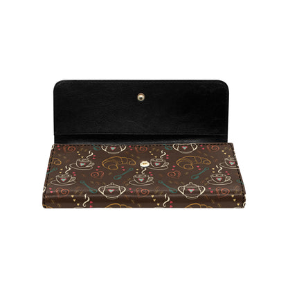 Coffee Pattern Print Design 06 Women's Trifold Wallet