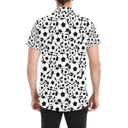 Soccer Ball Print Design LKS301 Men Short Sleeve Button Up Shirt