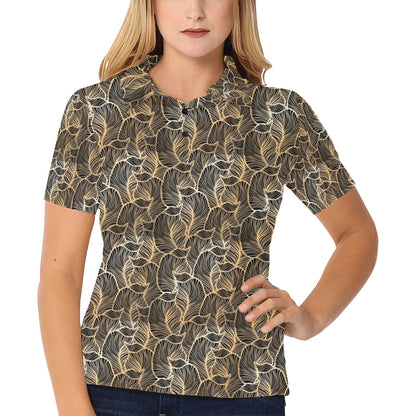 Elegant Gold leaf Print Women's Polo Shirt