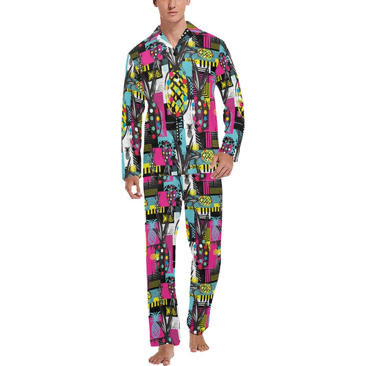 Pop Art Pineapple Pattern Print Design A02 Men's Long Pajama Set