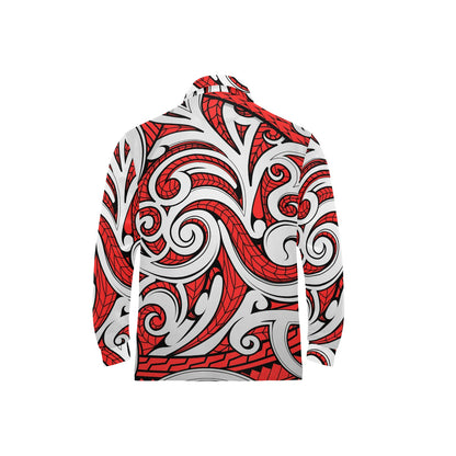 Maori Polynesian Themed Design Print Long Sleeve Polo Shirt For Men's