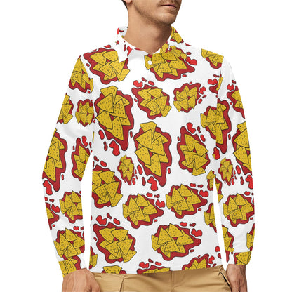 Nachos Pattern Print Design A03 Long Sleeve Polo Shirt For Men's