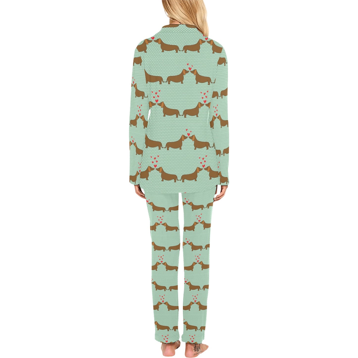Dachshund Pattern Print Design 02 Women's Long Pajama Set