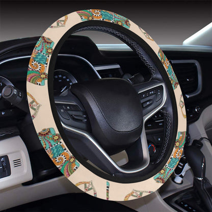 Hippie Van Peace Print Design LKS303 Steering Wheel Cover with Elastic Edge