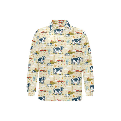Cow Farm Design Print Long Sleeve Polo Shirt For Men's