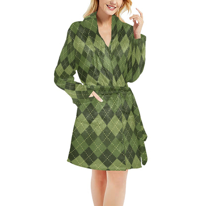 Argyle Green Pattern Print Design 01 Women's Fleece Robe