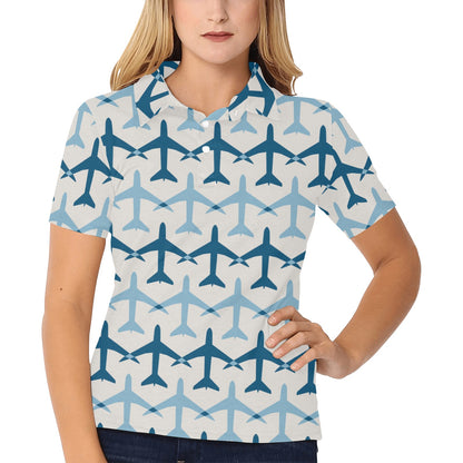 Airplane Pattern Print Design 04 Women's Polo Shirt