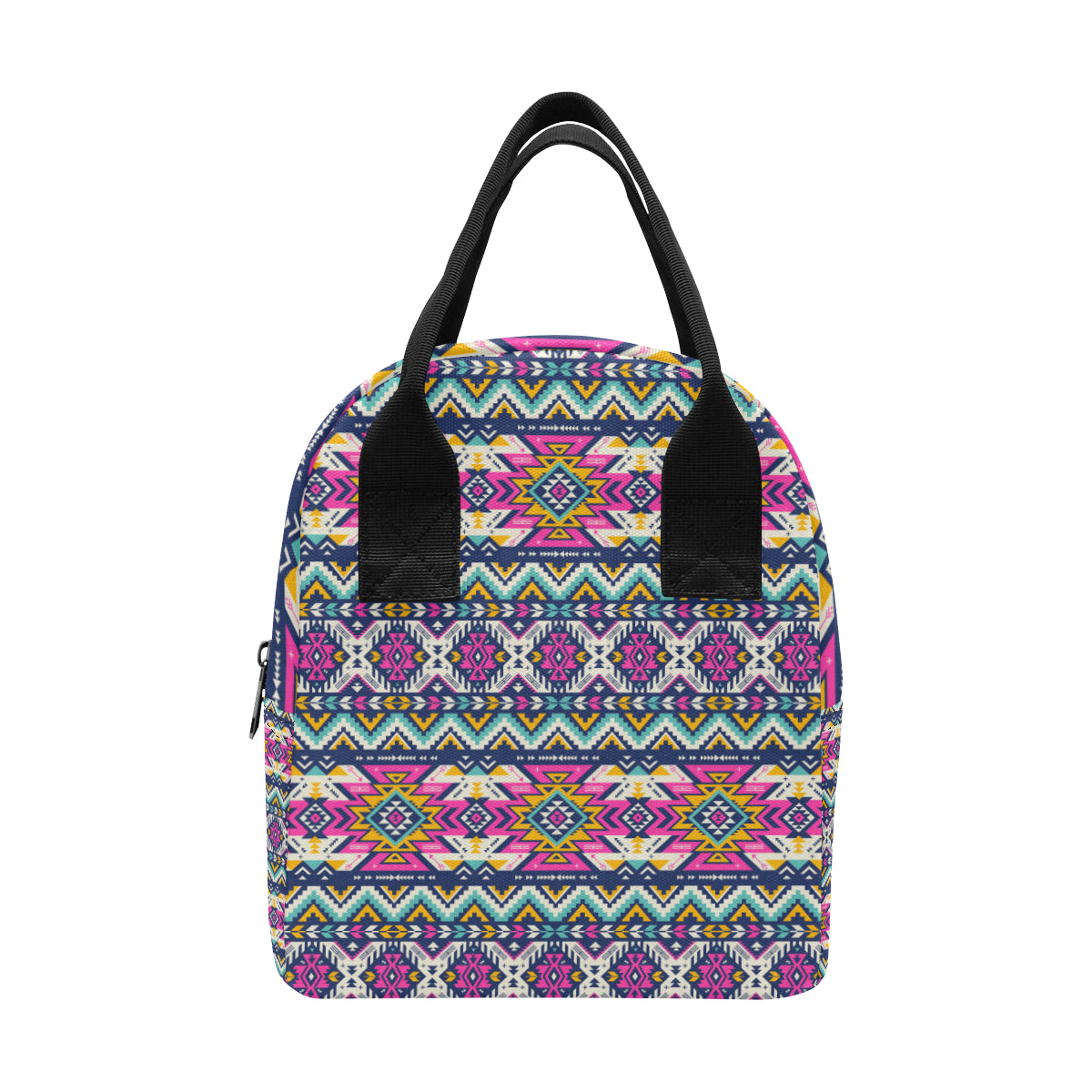 Aztec Pink Geometric Print Pattern Insulated Lunch Bag