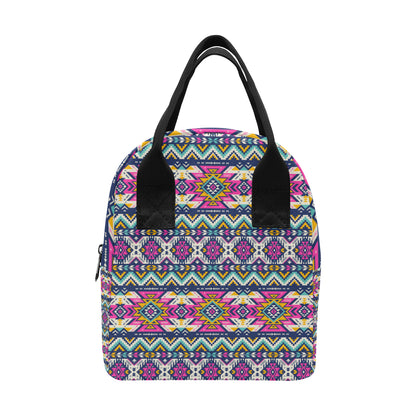 Aztec Pink Geometric Print Pattern Insulated Lunch Bag
