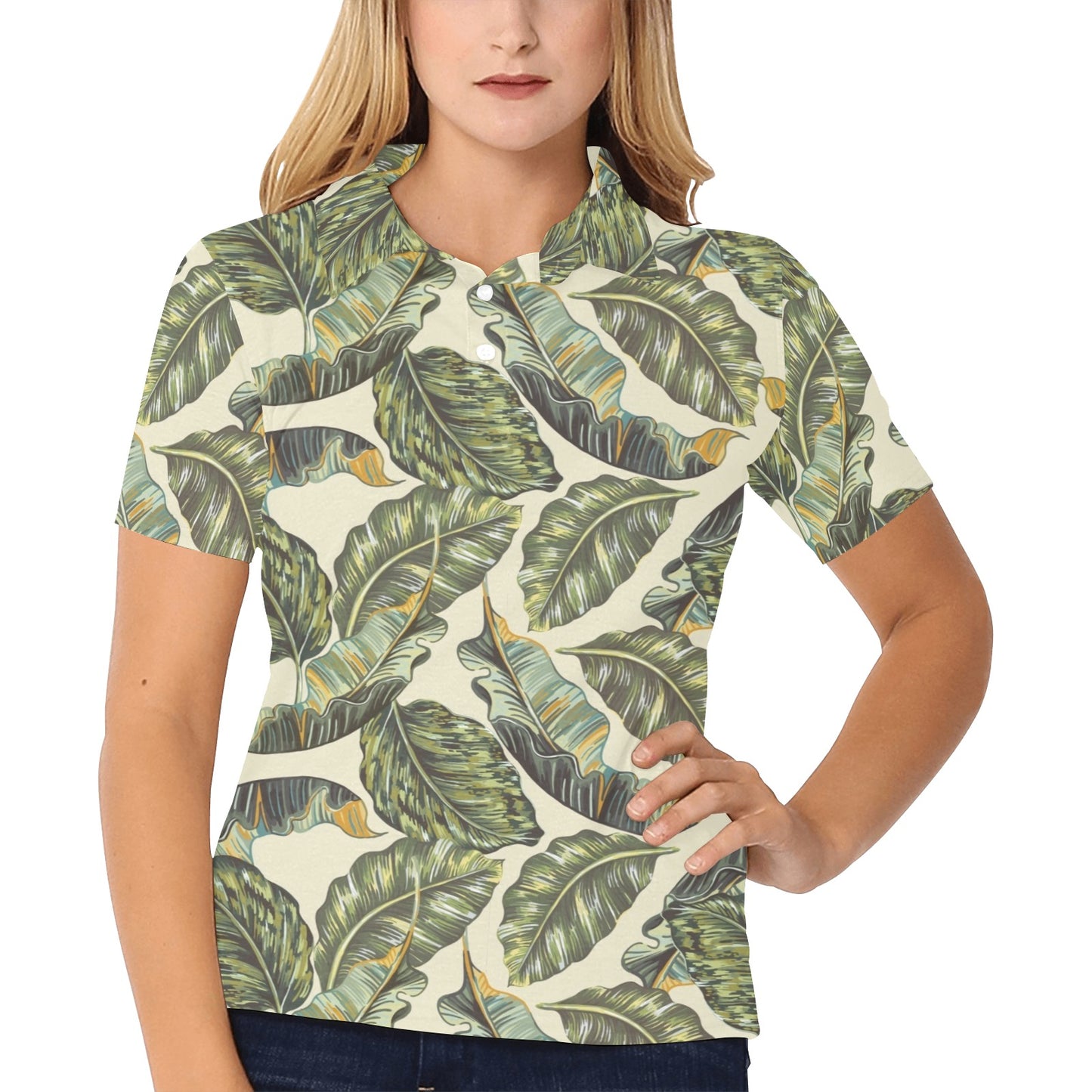 Banana Leaf Pattern Print Design BL08 Women's Polo Shirt