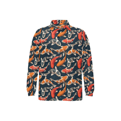 Koi Carp Cute Design Themed Print Long Sleeve Polo Shirt For Men's