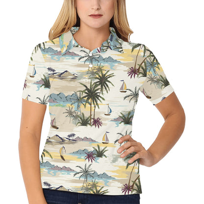 Palm Tree Beach Print Women's Polo Shirt