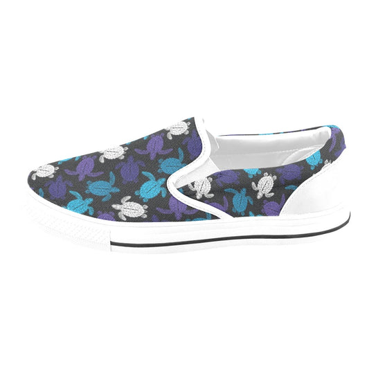 Sea Turtle Print Design LKS306 White Slip Ons Canvas Women's Shoes