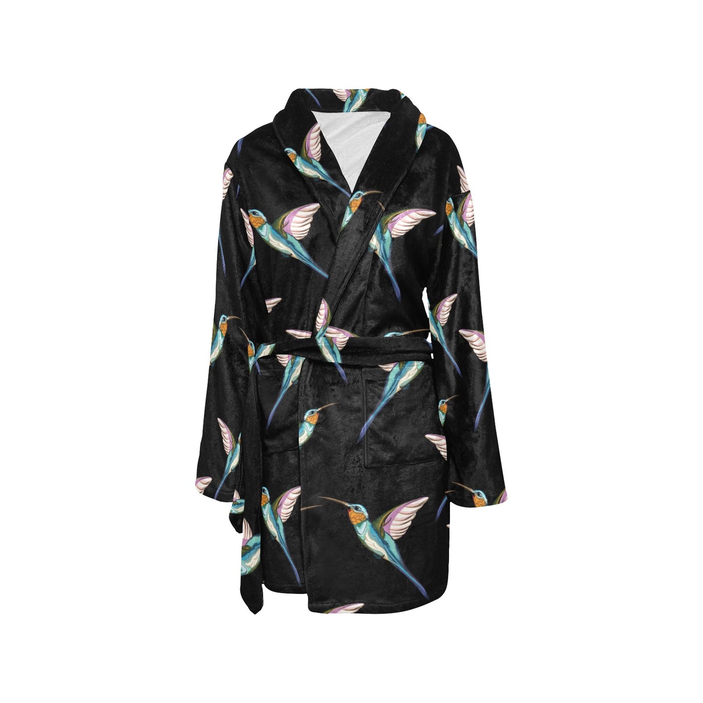 Hummingbird Pattern Print Design 06 Women's Fleece Robe