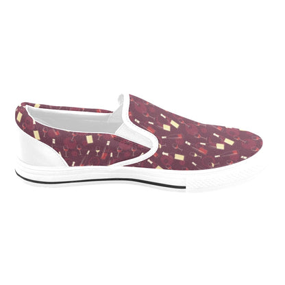 Wine Themed Print Design LKS302 White Slip Ons Canvas Women's Shoes