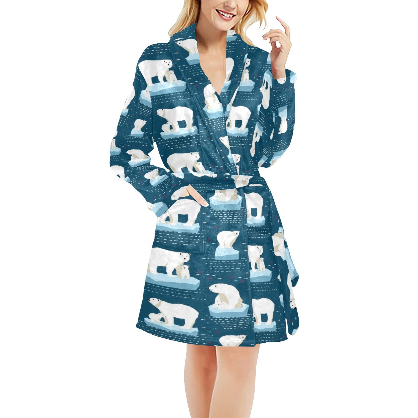 Polar Bear Pattern Print Design PB02 Women's Fleece Robe