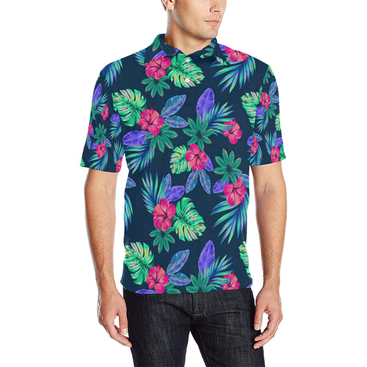 Tropical Flower Pattern Print Design TF09 Men Polo Shirt