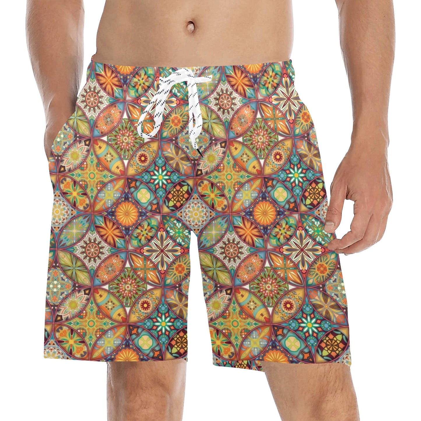Mandala Flower Themed Design Print Men's Swim Trunks Beach Shorts