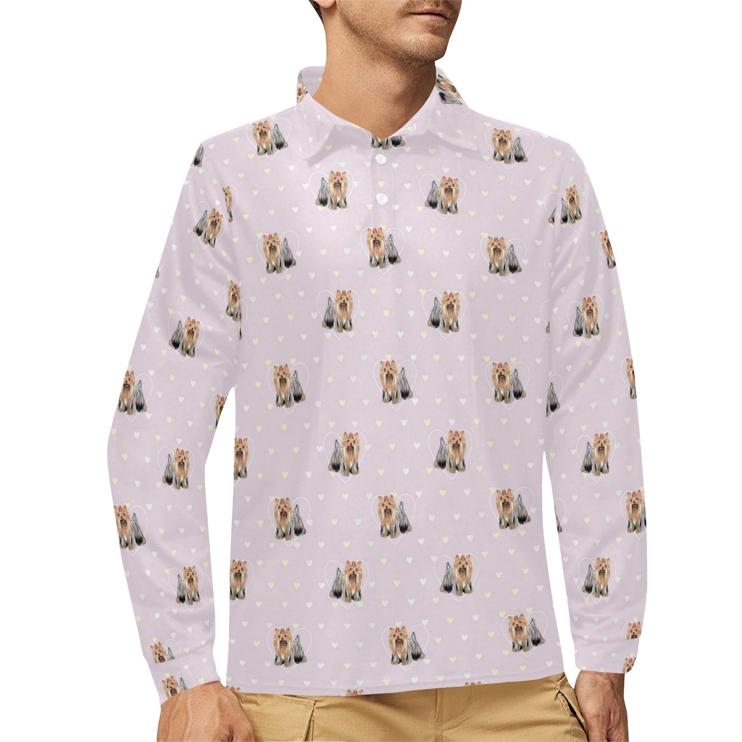 Yorkshire Terriers Print Design LKS302 Long Sleeve Polo Shirt For Men's