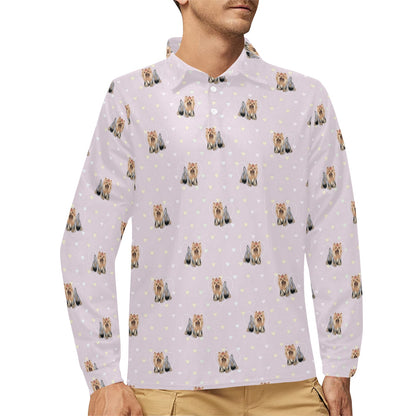 Yorkshire Terriers Print Design LKS302 Long Sleeve Polo Shirt For Men's