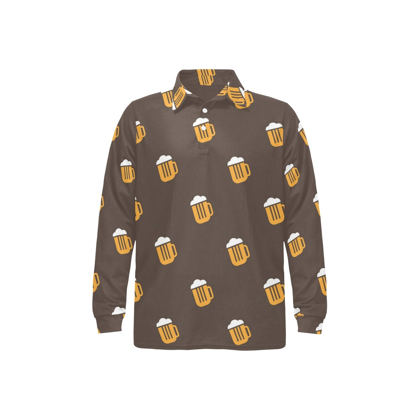 Beer Pattern Print Design 01 Long Sleeve Polo Shirt For Men's