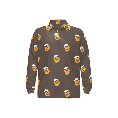 Beer Pattern Print Design 01 Long Sleeve Polo Shirt For Men's