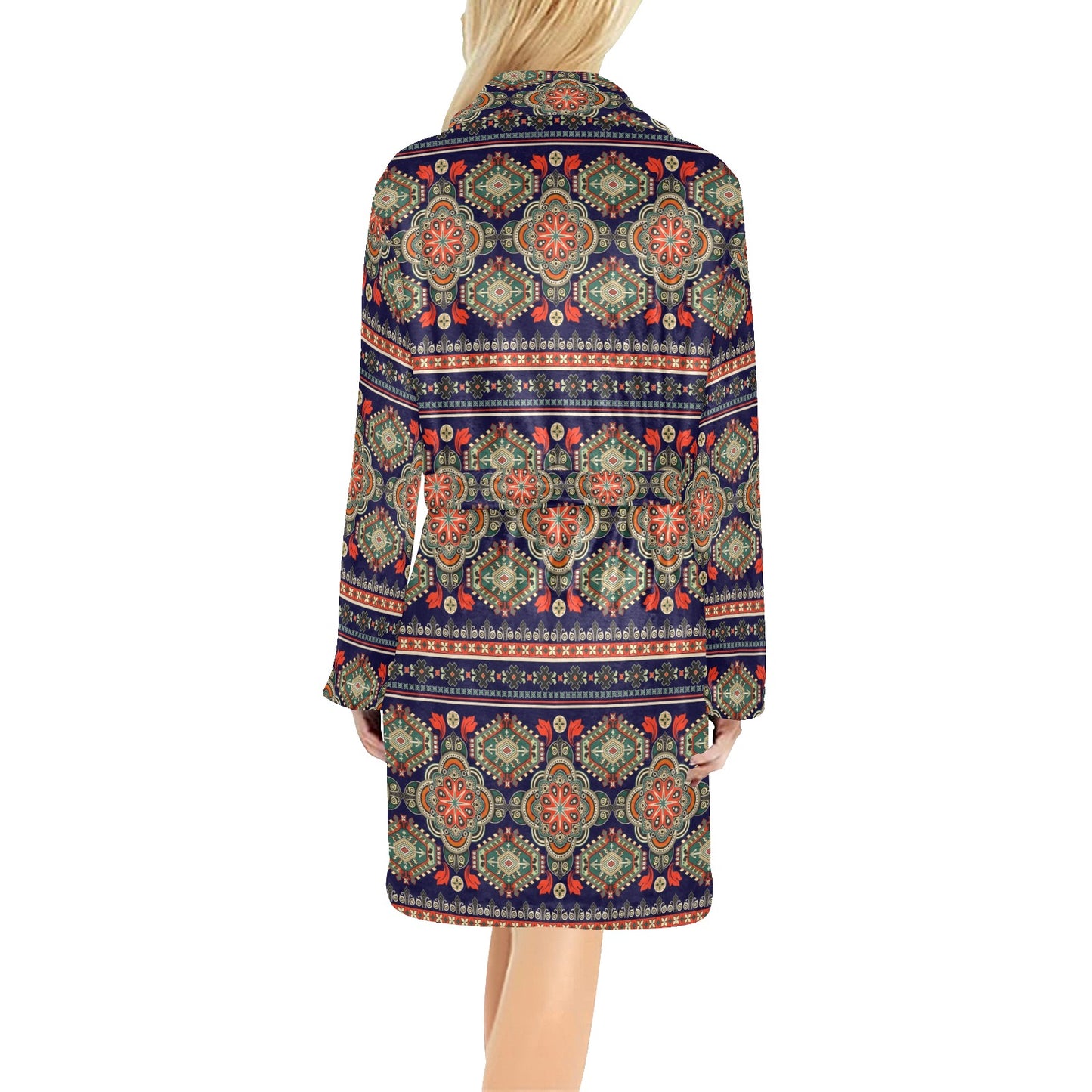 Ethnic Geometric Print Pattern Women's Fleece Robe