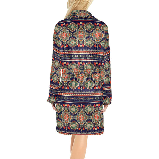Ethnic Geometric Print Pattern Women's Fleece Robe