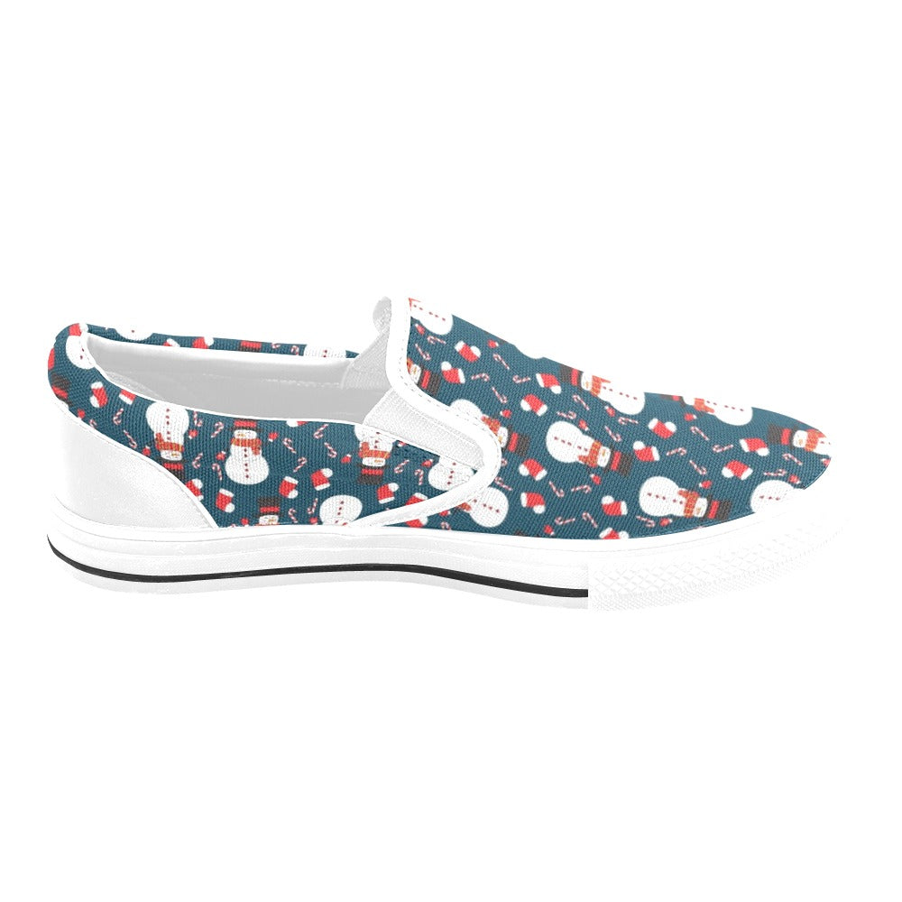 Snowman Print Design LKS301 White Slip Ons Canvas Women's Shoes