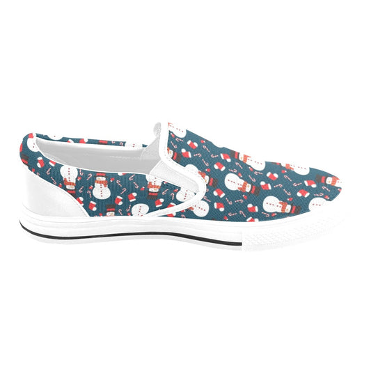 Snowman Print Design LKS301 White Slip Ons Canvas Women's Shoes
