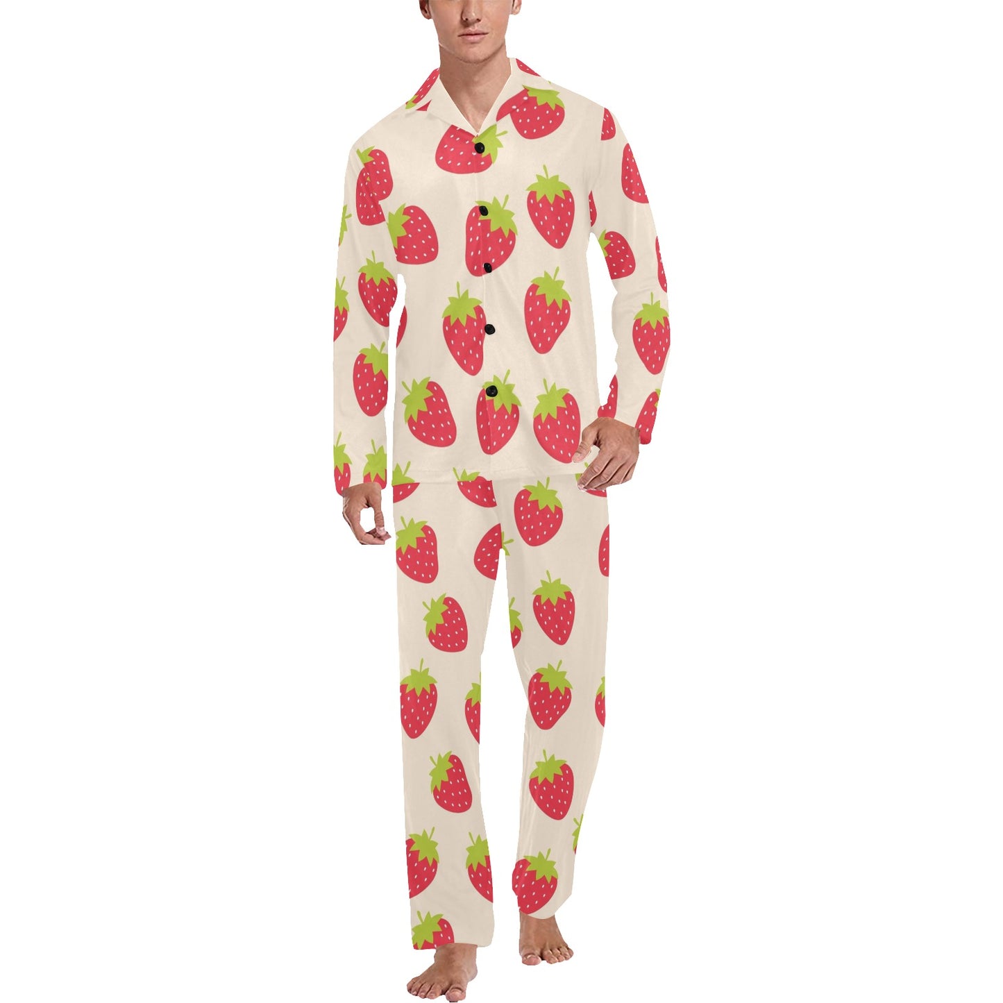 Strawberry Pattern Print Design SB02 Men's Long Pajama Set
